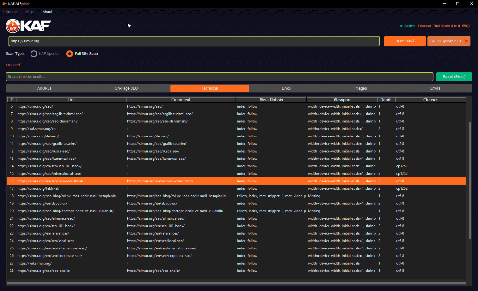 KAF AI SEO Spider Desktop